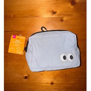 Daiso Blue Black Pouch Googly Eyed Zutara Travel Cosmetic Bag with Hook NEW0